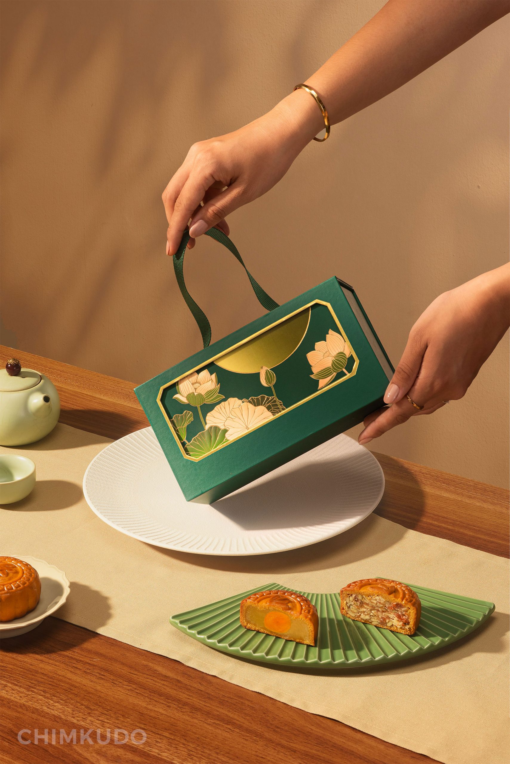 Mooncake with asian oriental concept, minimal, japanese and zen vibe, luxury