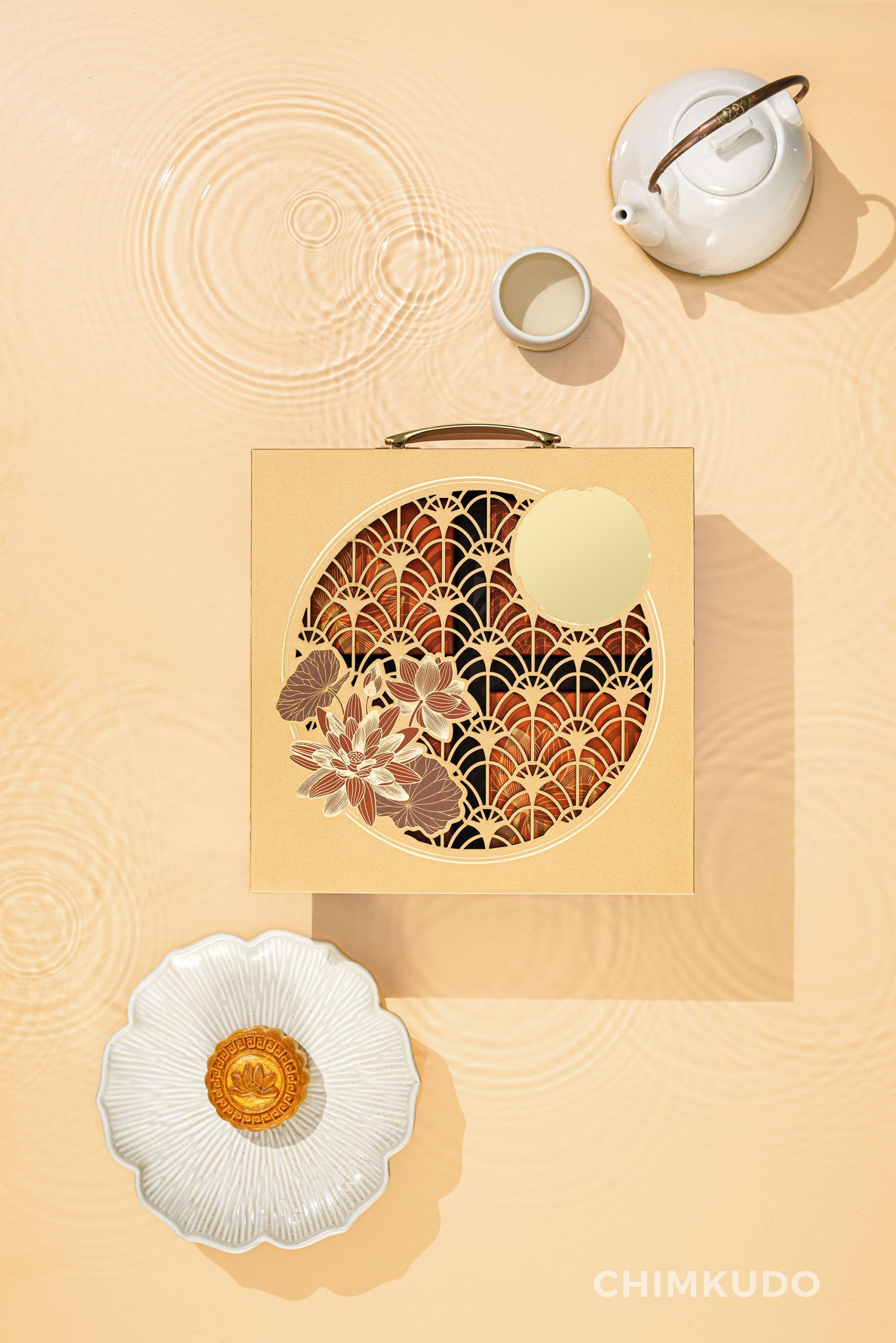 Mooncake with asian oriental concept, minimal, japanese and zen vibe, luxury