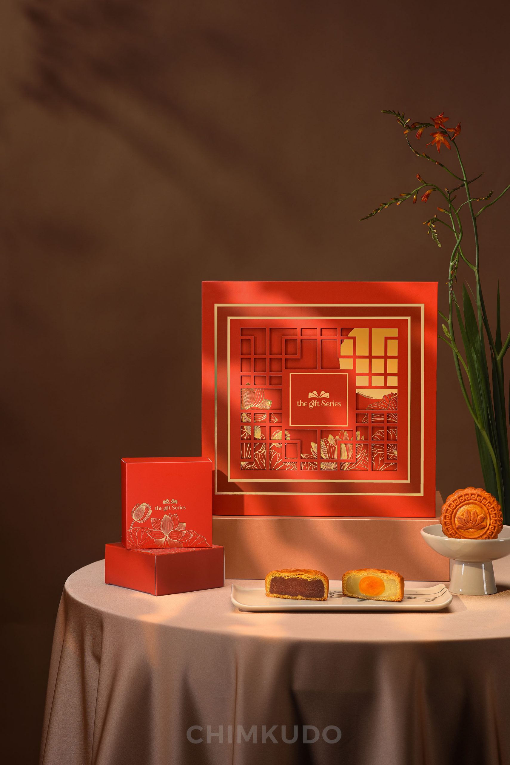 Mooncake with asian oriental concept, minimal, japanese and zen vibe, luxury