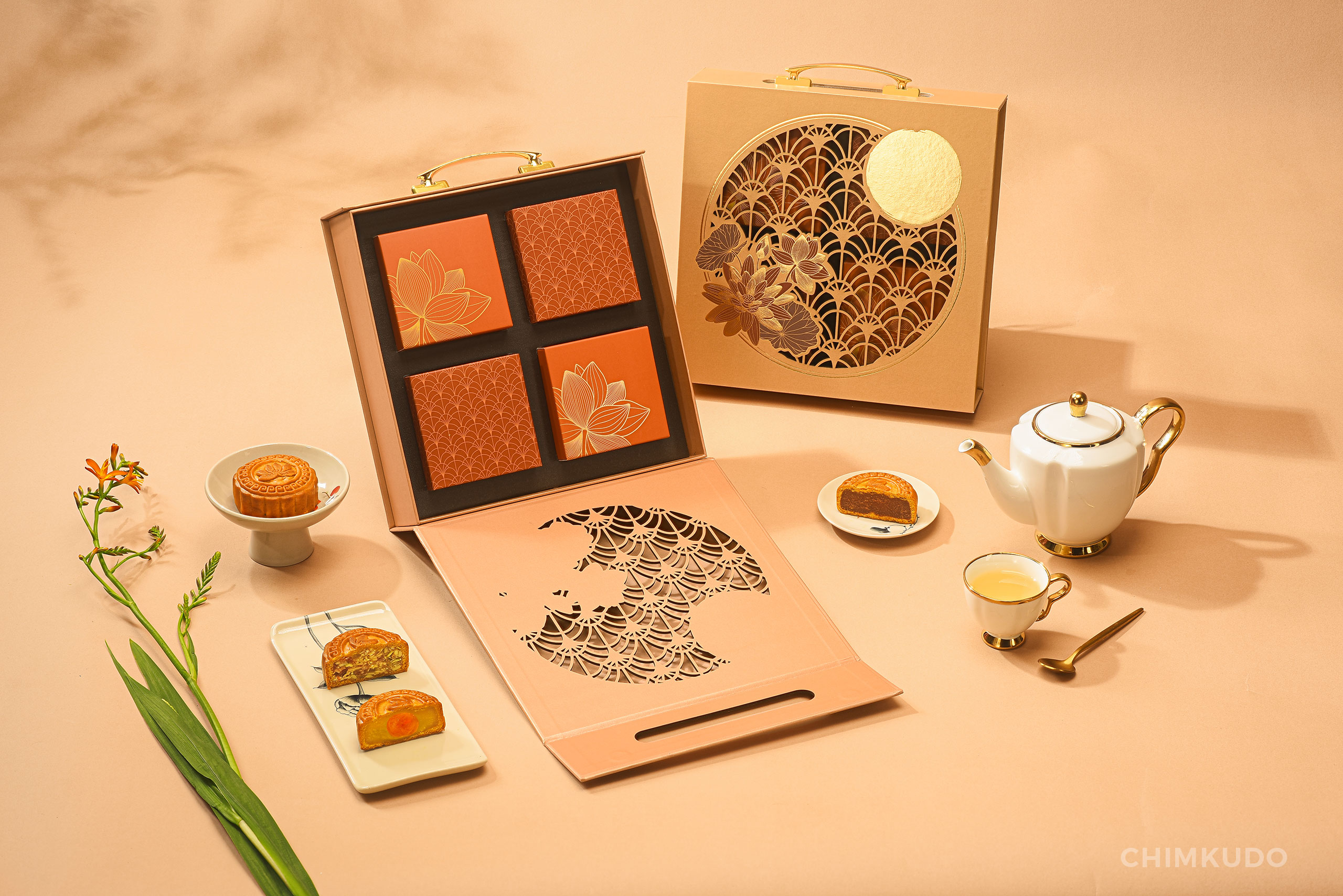 Mooncake with asian oriental concept, minimal, japanese and zen vibe, luxury