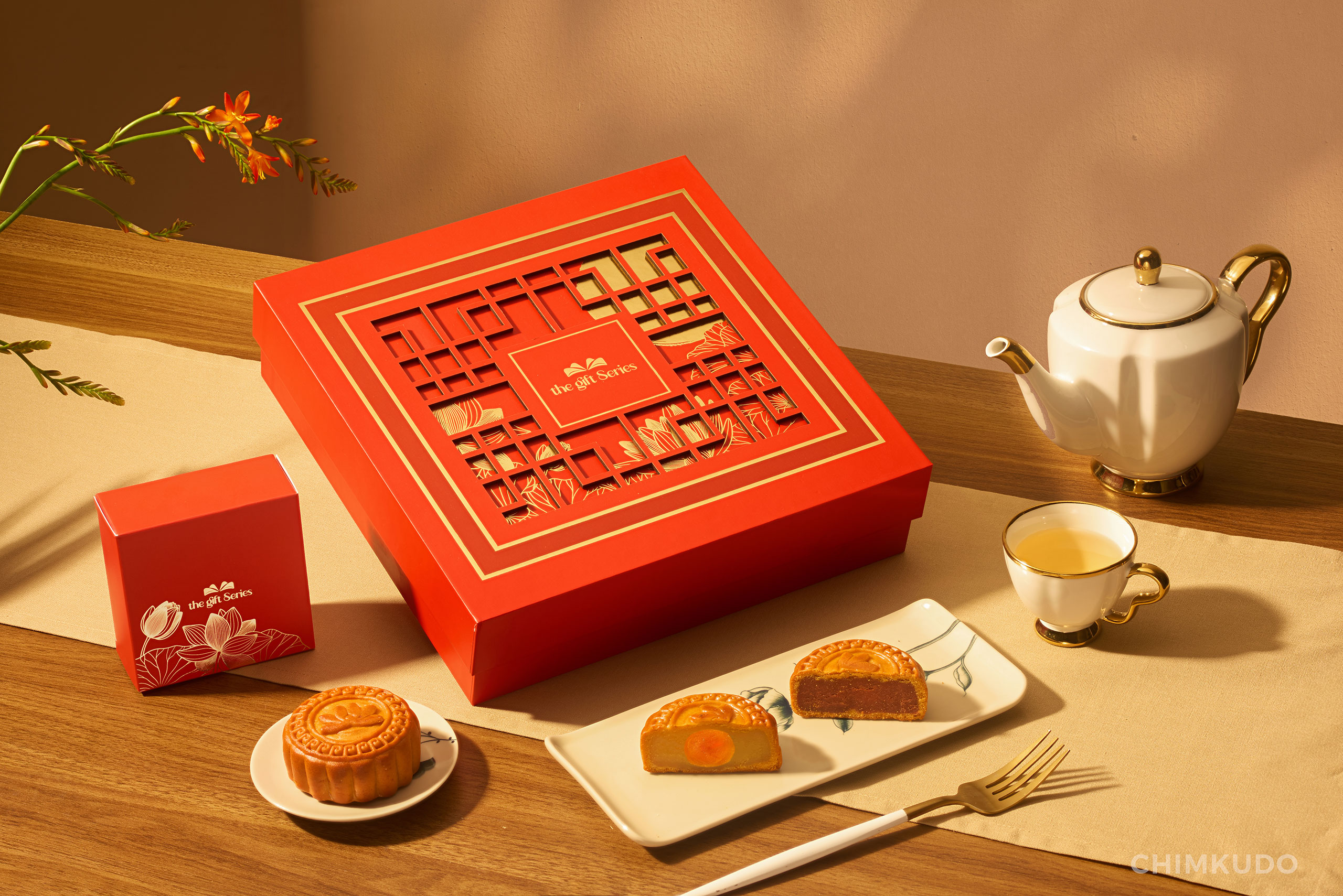 Mooncake with asian oriental concept, minimal, japanese and zen vibe, luxury