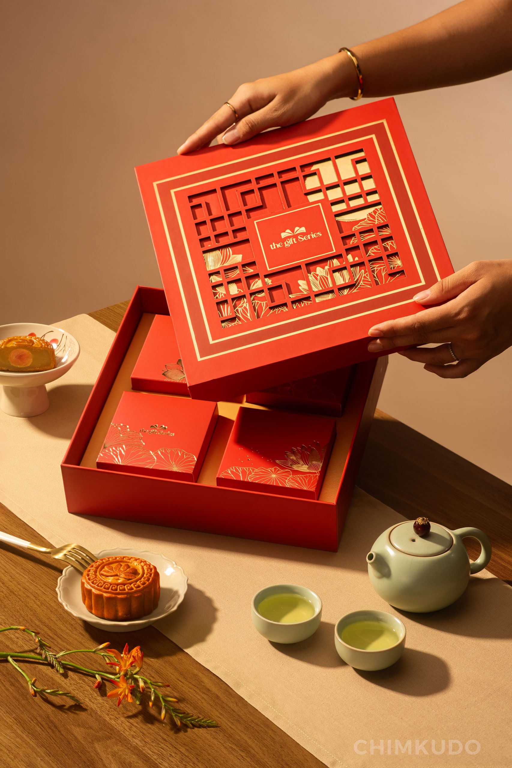 Mooncake with asian oriental concept, minimal, japanese and zen vibe, luxury