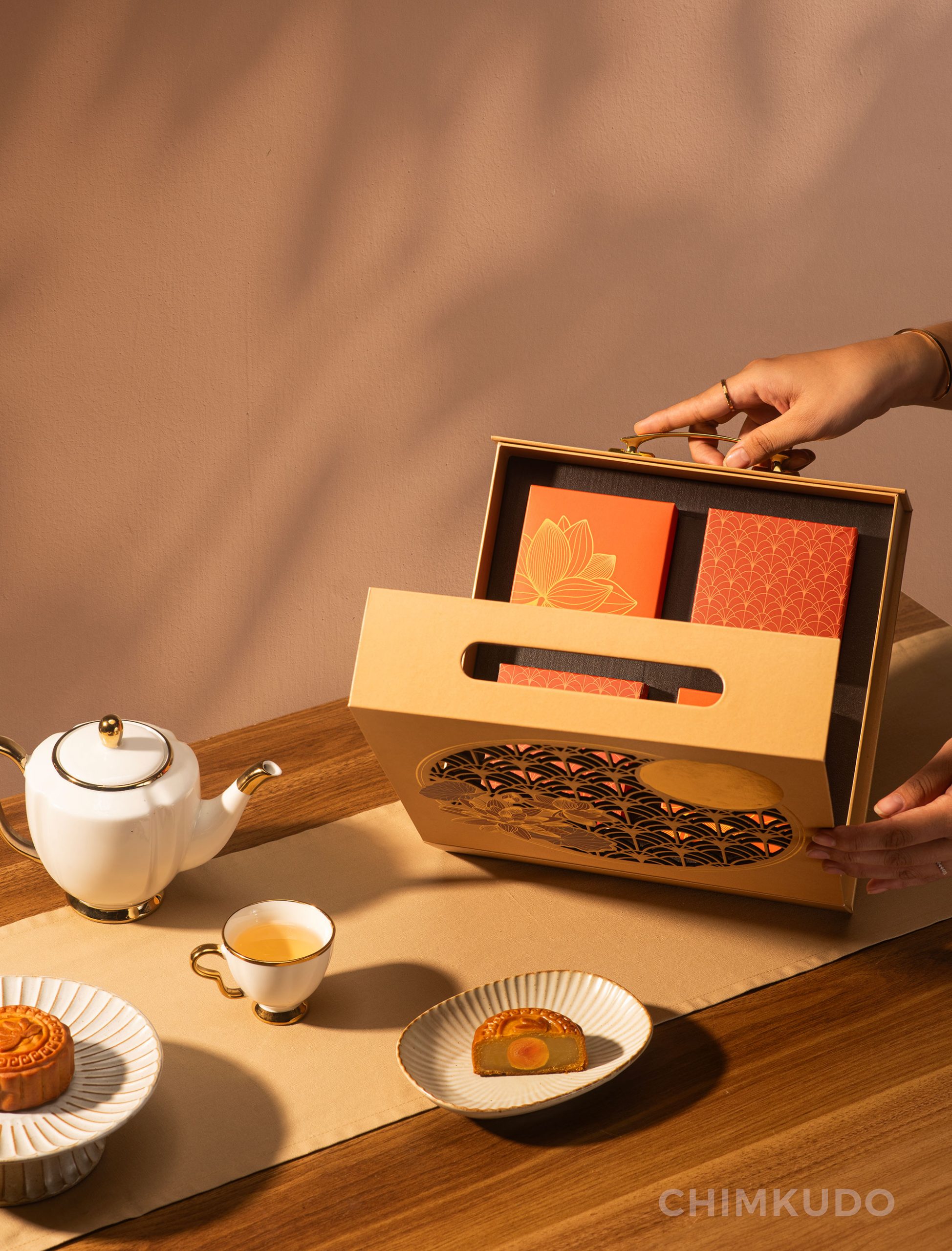 Mooncake with asian oriental concept, minimal, japanese and zen vibe, luxury